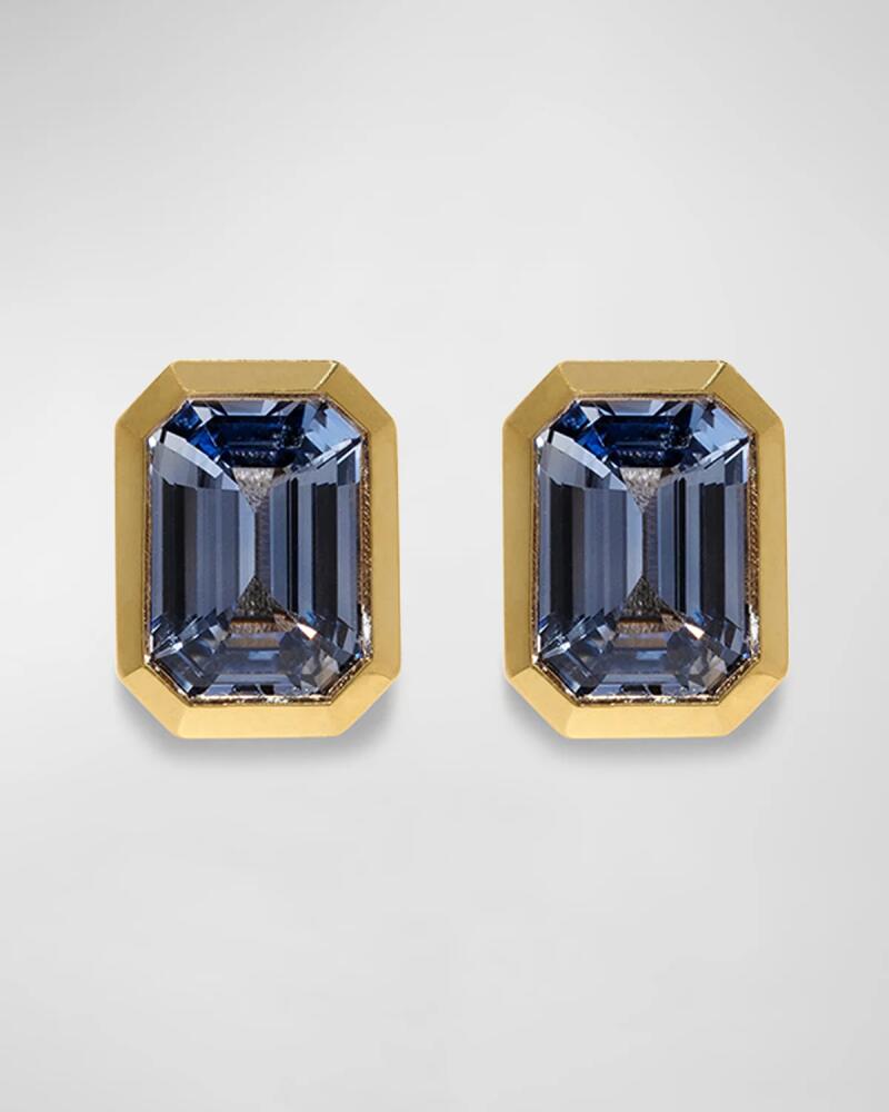 AZLEE 18k Yellow Gold Large Sapphire Stud Earrings Cover