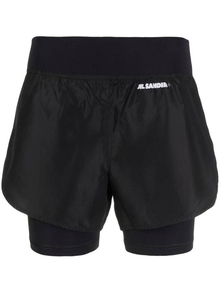 Jil Sander + logo-print layered shorts - Black Cover