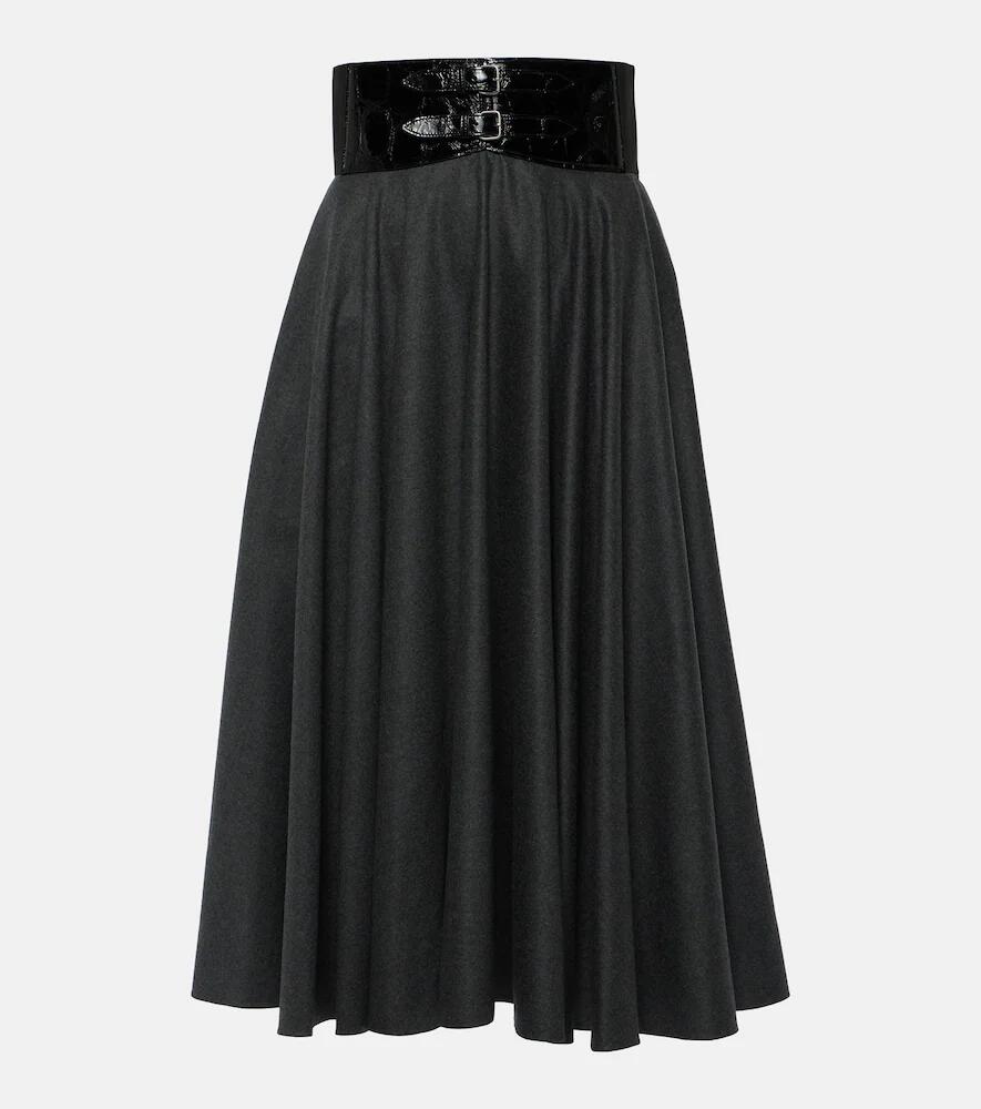 Alaïa Belted high-rise virgin wool midi skirt Cover