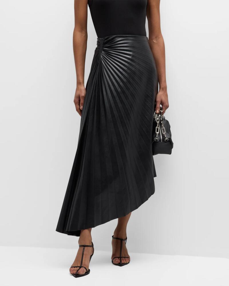 A.L.C. Tracy Pleated Side-Ruched Faux Leather Maxi Skirt Cover