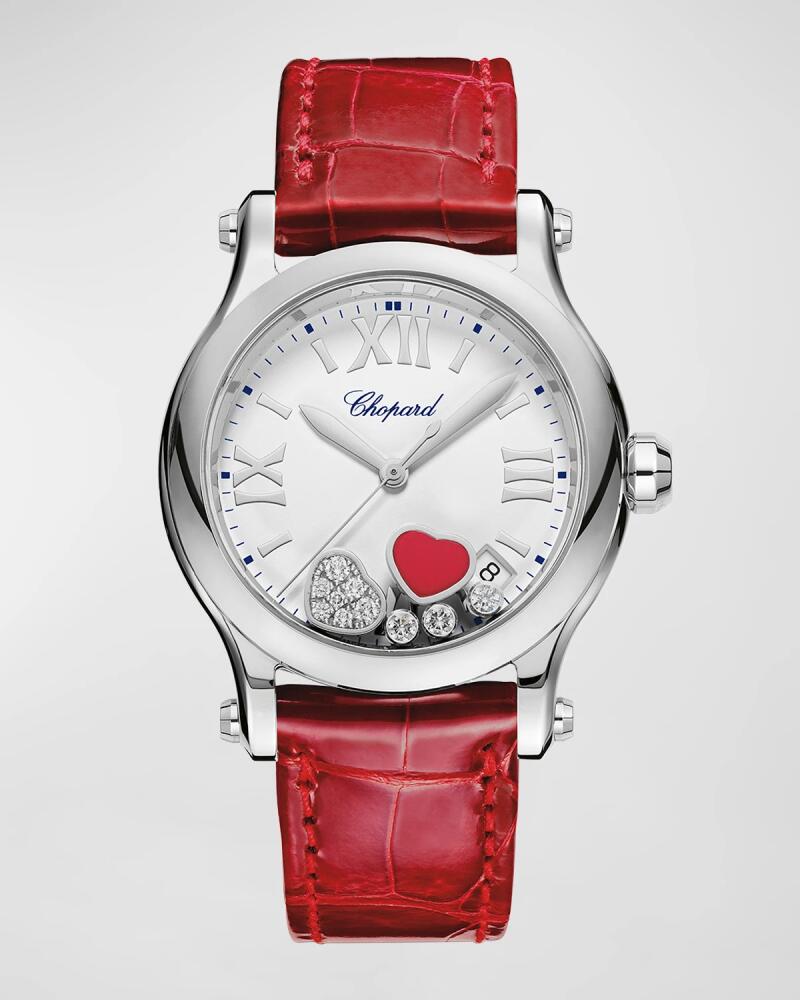 Chopard Happy Hearts 36mm Stainless Steel Diamond Red Strap Watch Cover