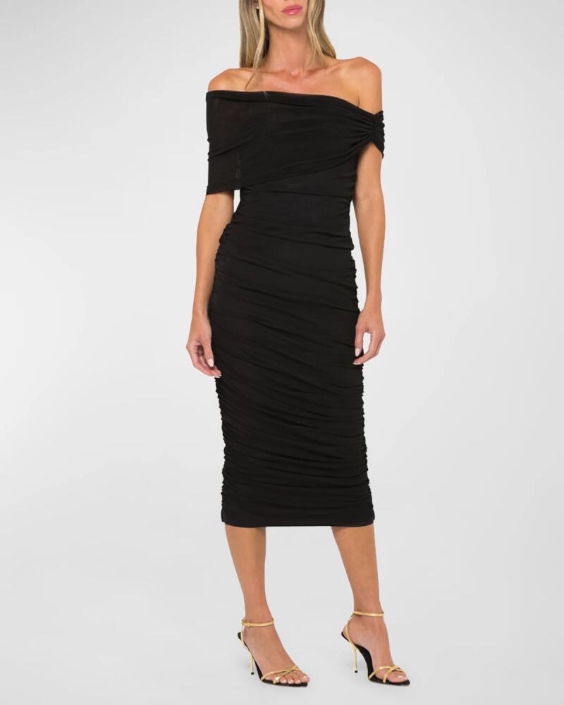 JBQ Nora Gathered Off-Shoulder Midi Dress Cover