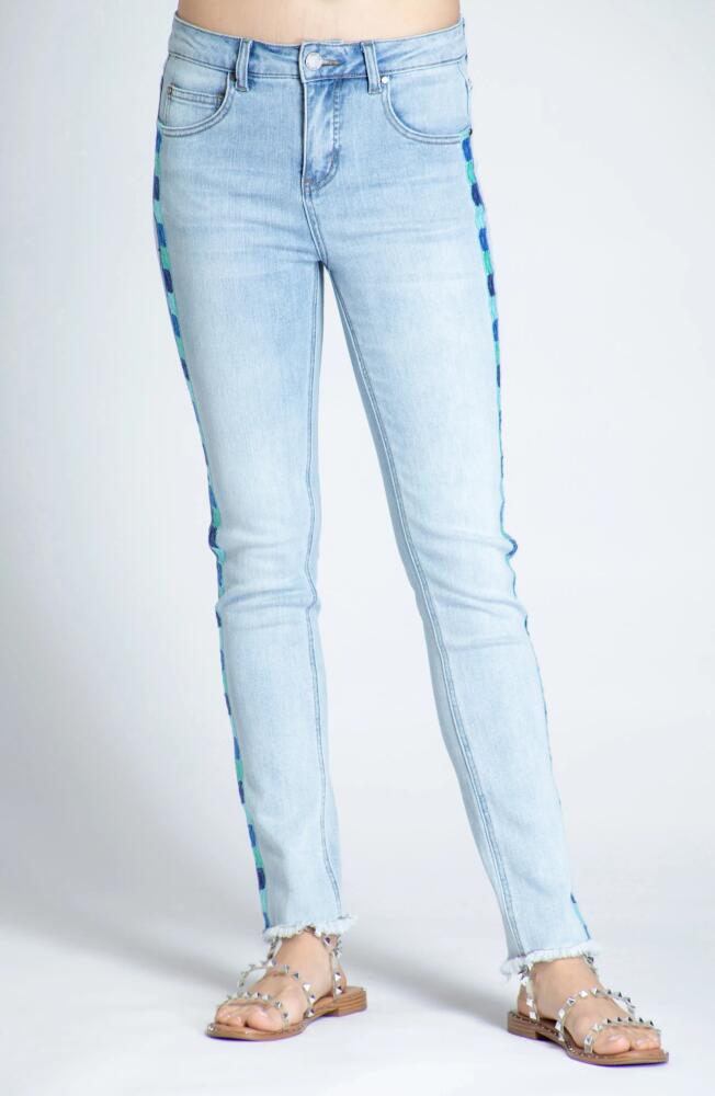 APNY Emma Embroidered Frayed Skinny Jeans in Light Indigo Cover