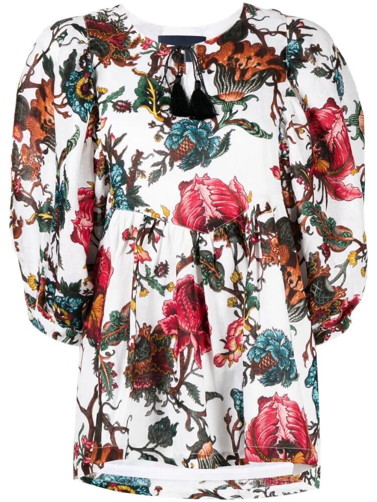 Samantha Sung floral-print gathered blouse - White Cover