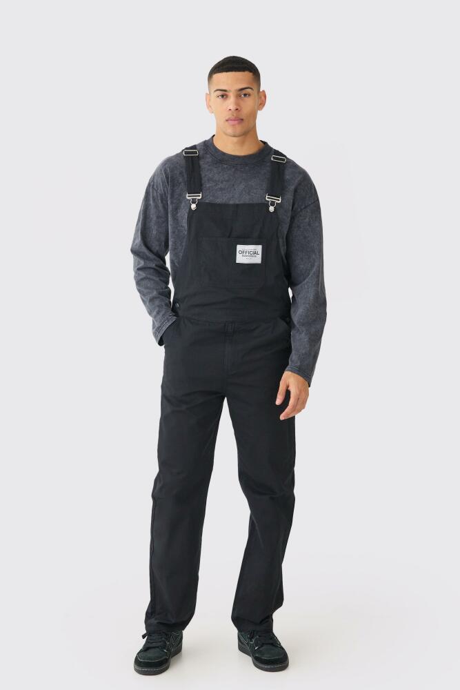 boohoo Mens Relaxed Washed Twill Official Overalls - Black Cover