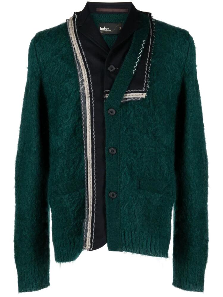 Kolor patchwork-design brushed cardigan - Green Cover