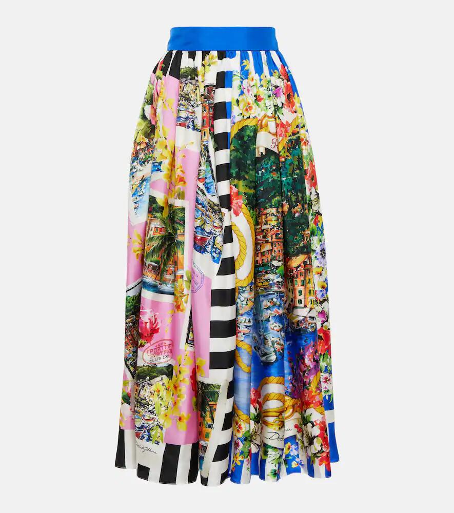 Dolce & Gabbana Portofino printed silk midi skirt Cover