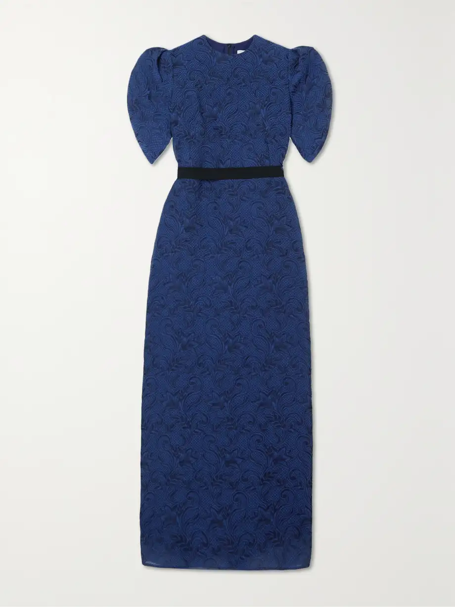 Erdem - Belted Metallic Cloqué Gown - Blue Cover