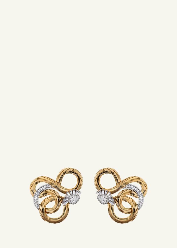 Nikos Koulis Feelings 18K Gold & White Gold Swirling Earrings 0.25 ct. Round 1.68 ct. Tapered 0.51 ct. Pear White Diamonds Cover