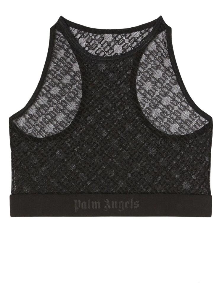 Palm Angels sheer-lace logo racerback bra - Black Cover