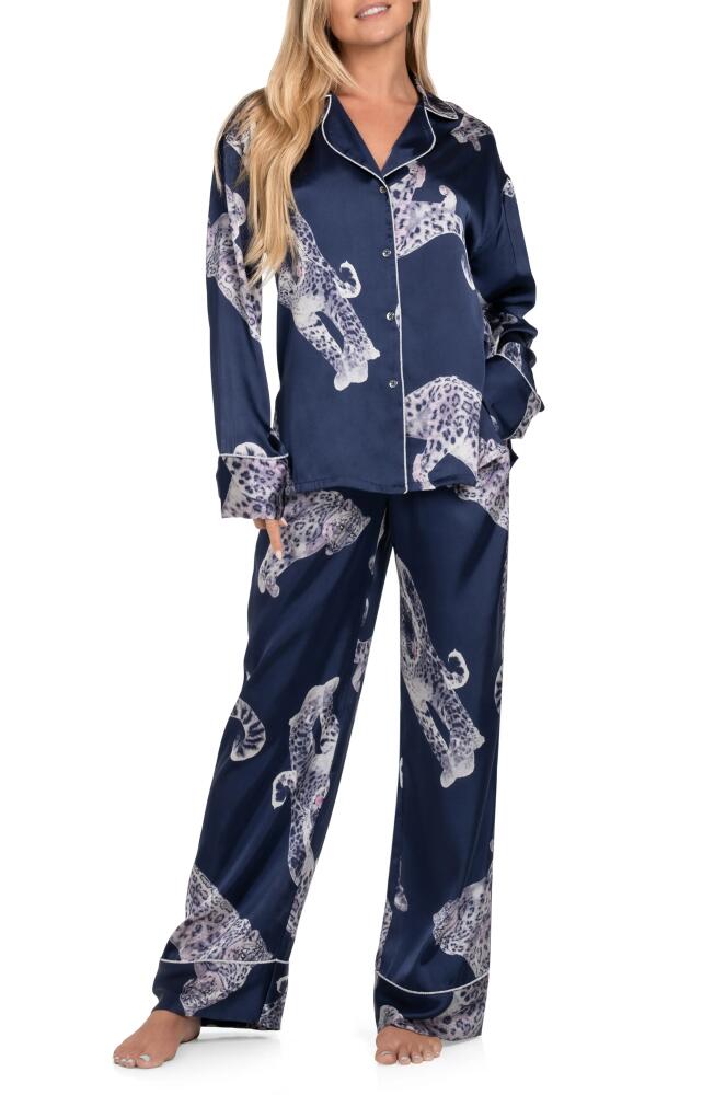 Midnight Bakery Snow Leopard Satin Pajamas in Navy Cover