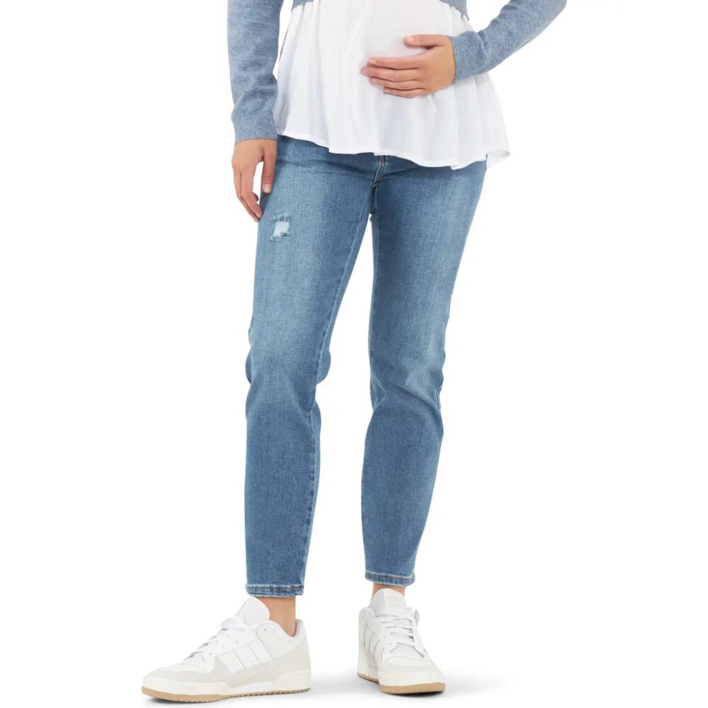 Ripe Maternity Dylan Under the Bump Distressed Straight Leg Maternity Jeans in Blue Cover