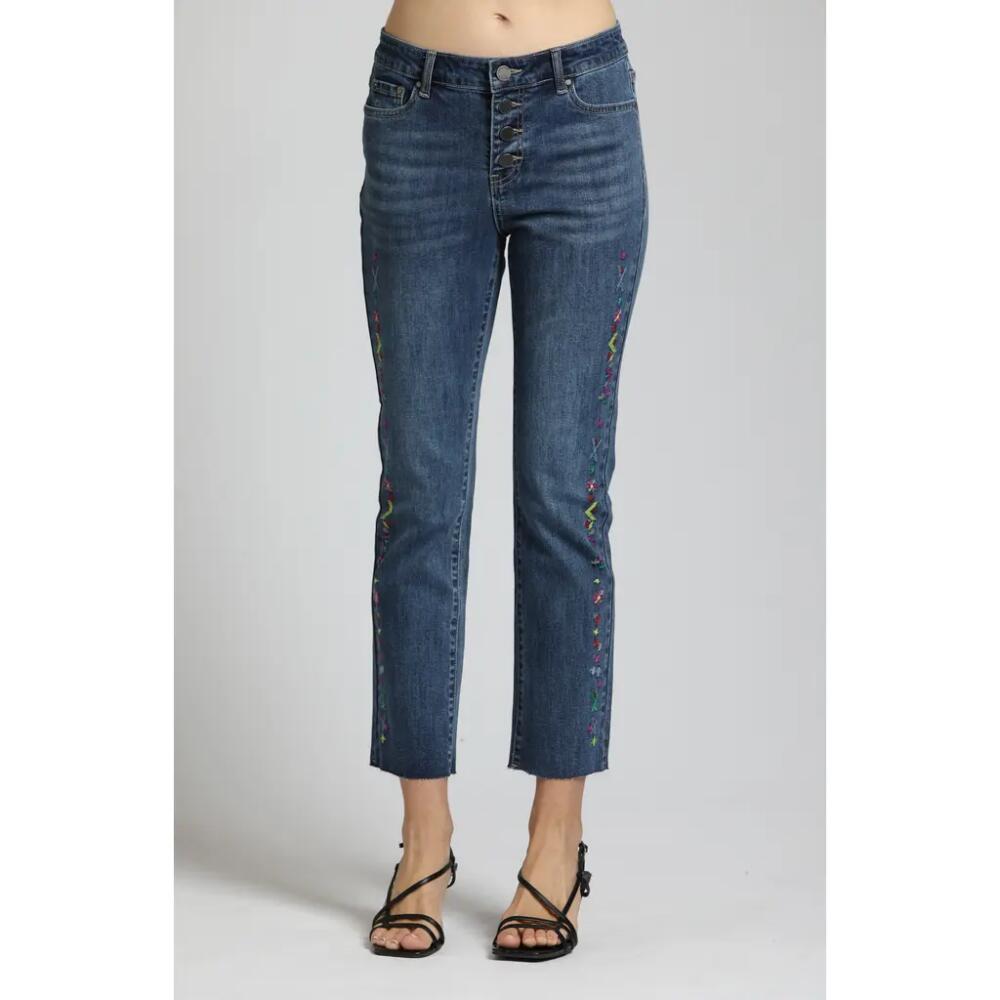 APNY Embroidered Straight Leg Ankle Jeans in Medium Indigo Cover