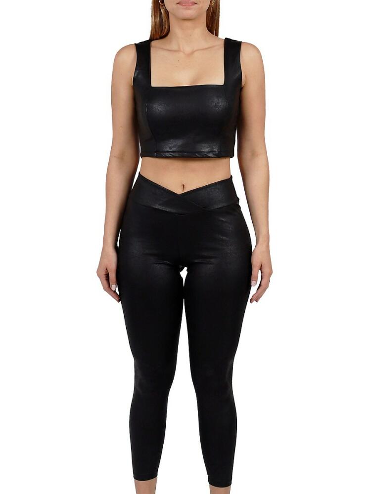 Rene Ruiz Collection Women's 2-Piece Wet Look Activewear Set - Black Cover