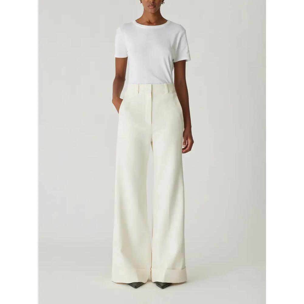 Rebecca Taylor Refined Suiting Wide Leg Trouser in Cream Cover