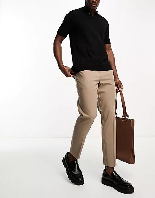 New Look pull on smart pants in camel-Neutral Cover