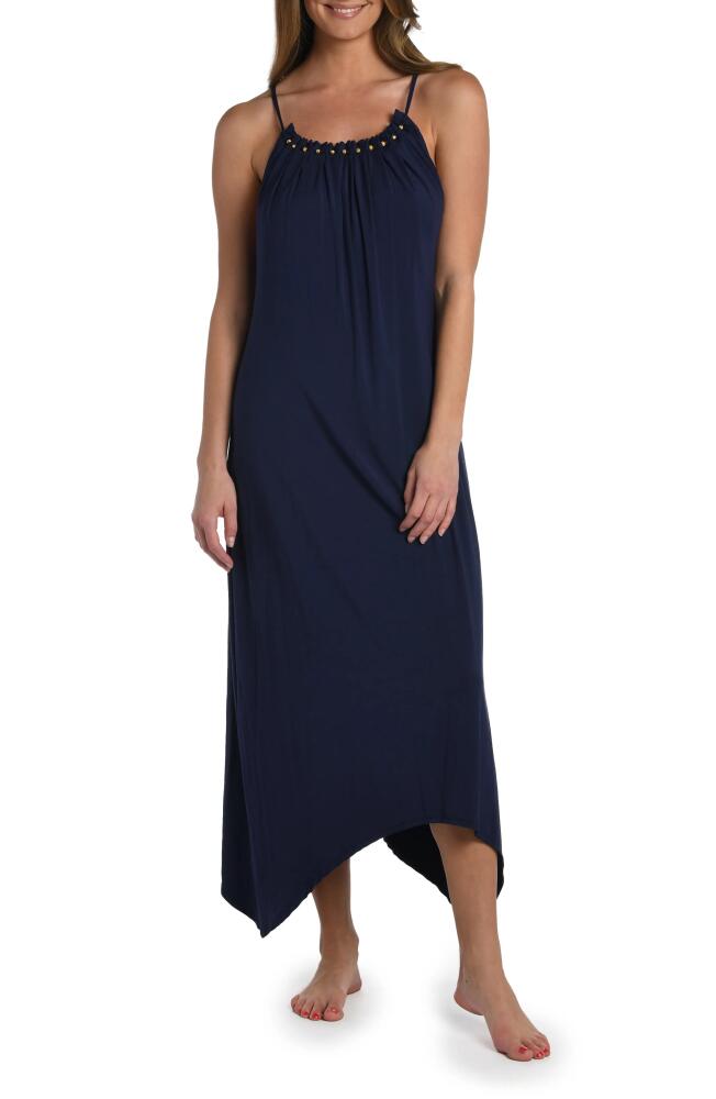 La Blanca Beaded Handkerchief Hem Cover-Up Dress in Indigo Cover