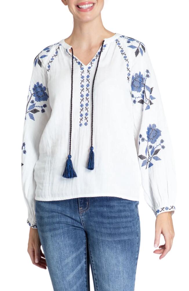 APNY Embroidered Cotton Gauze Peasant Top in White Cover