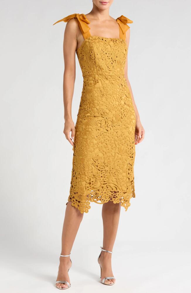 Adelyn Rae Tie Strap Lace Midi Dress in Mustard Cover