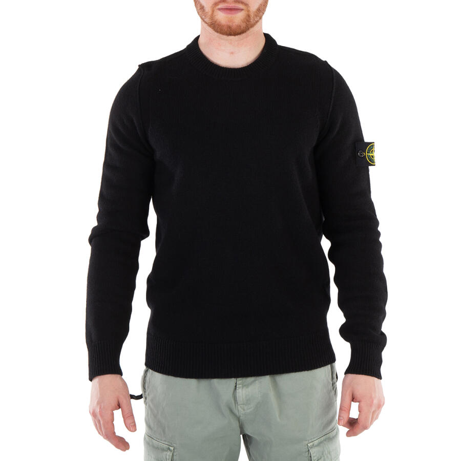 Stone Island Mens Black Wool-Blend Crew-Neck Sweater Cover