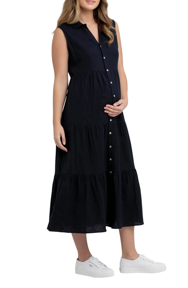 Ripe Maternity Tracy Sleeveless Linen Blend Maternity/Nursing Dress in Navy Cover