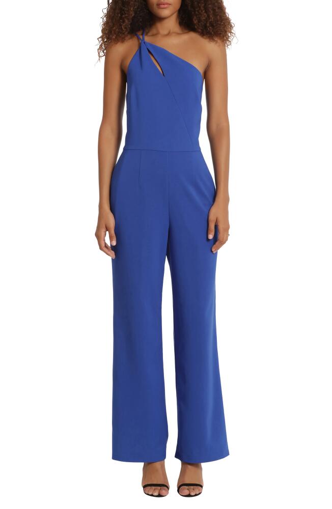 DONNA MORGAN FOR MAGGY Twisted One-Shoulder Jumpsuit in Mazarine Blue Cover