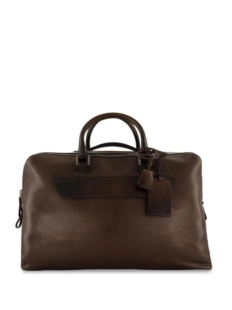 Santoni logo-debossed leather weekend bag - Brown Cover