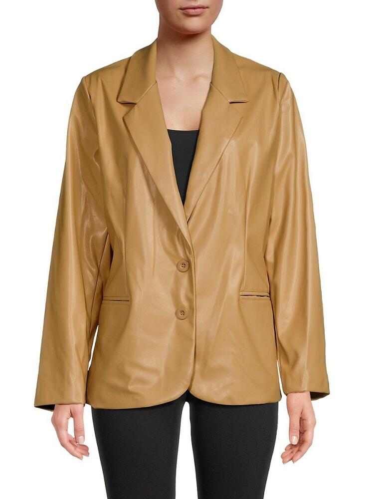 BCBGMAXAZRIA Women's Faux Leather Boyfriend Blazer - Tan Cover