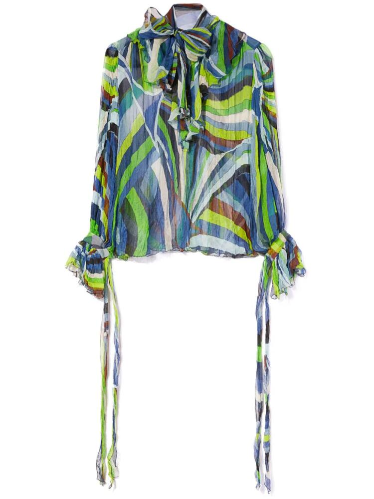 PUCCI graphic-print pussy-bow blouse - Green Cover