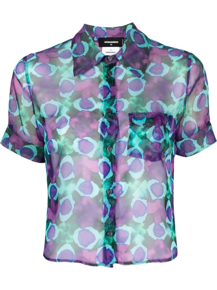 DSQUARED2 abstract flower-print short-sleeve shirt - Purple Cover