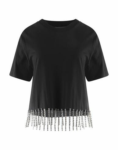 Christopher Kane Woman T-shirt Black Organic cotton, Glass, Metal Cover