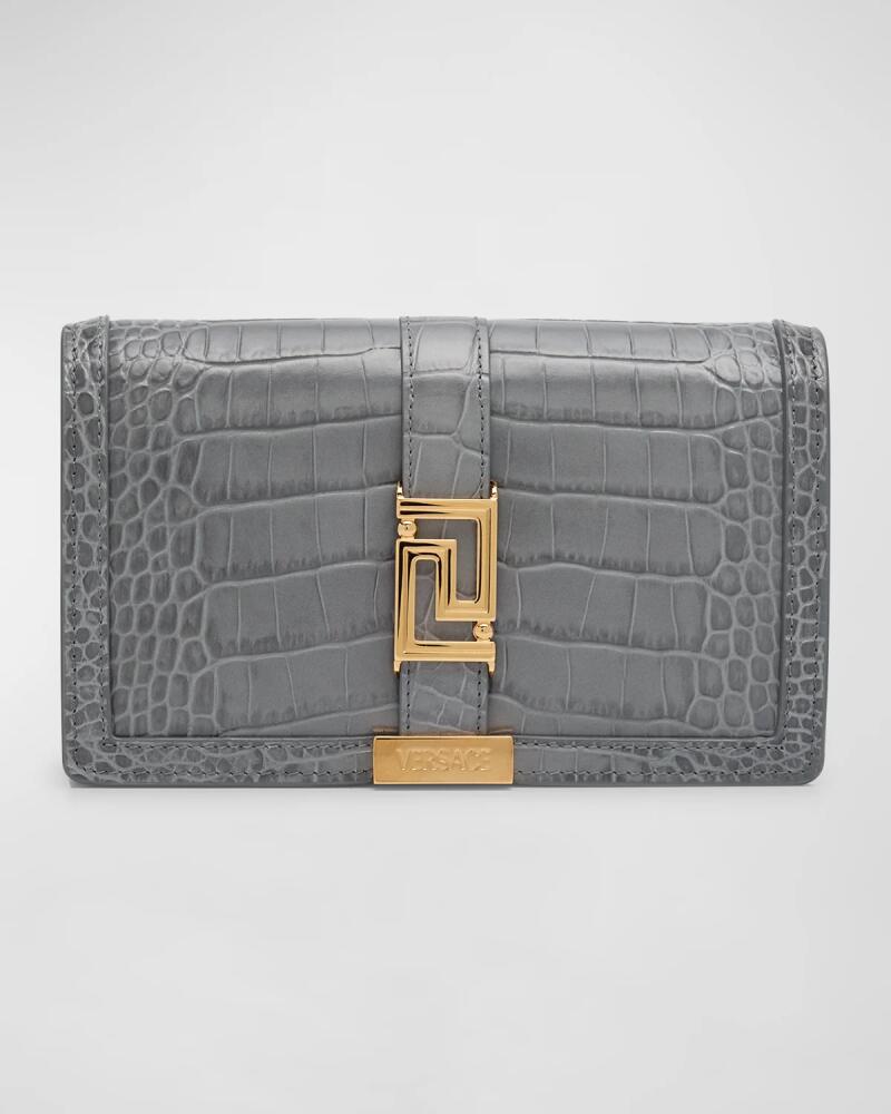 Versace Greca Goddess Croc-Embossed Wallet on Chain Cover