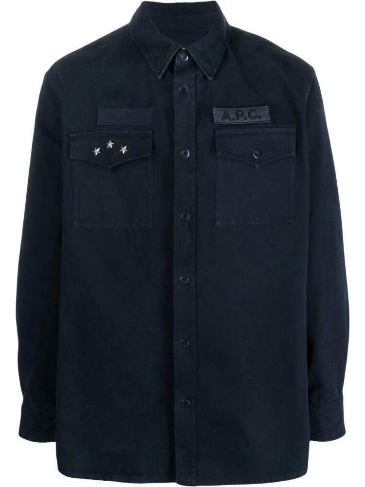 A.P.C. logo-patch shirt jacket - Blue Cover