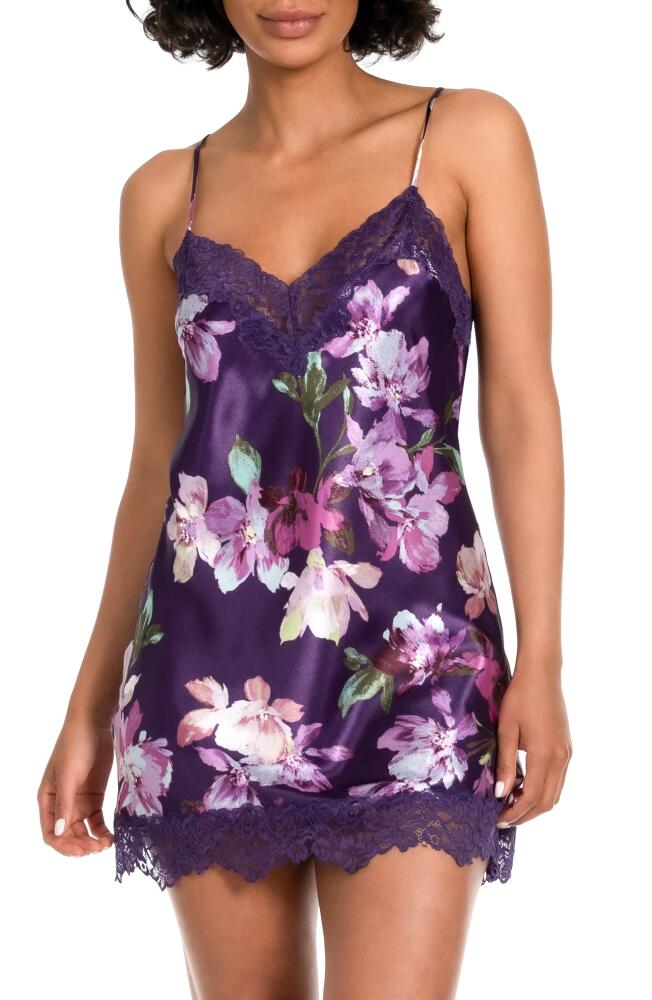 In Bloom by Jonquil Floral Lace Trim Satin Chemise in Deep Purple Cover