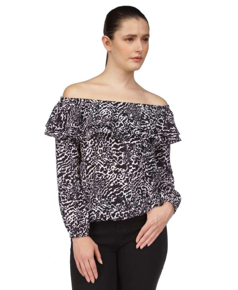 Michael Michael Kors Women's Animal-Print Off-The-Shoulder Top - White/ Black Cover