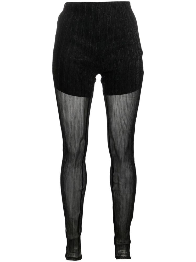 Recto layered semi-sheer pleated leggings - Black Cover