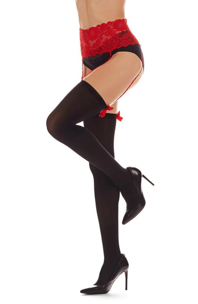 MeMoi No Strings Attached Suspender Tights in Black-Red Cover