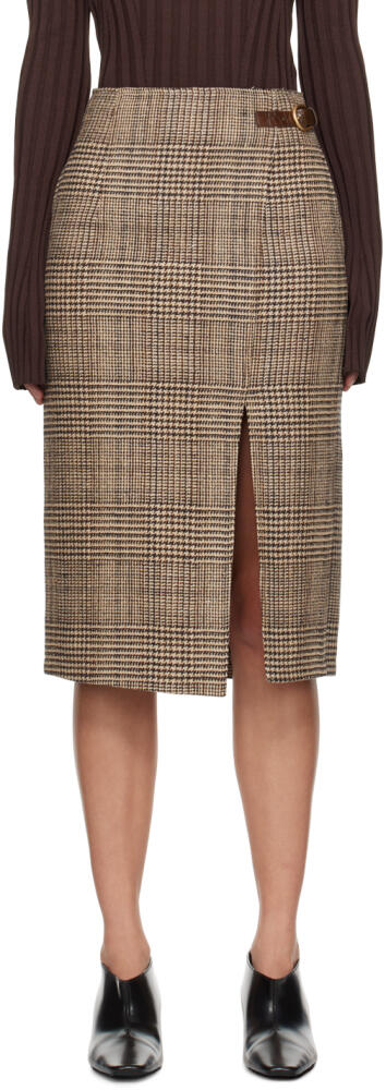 Recto Beige Check Wrapped Midi Skirt Cover