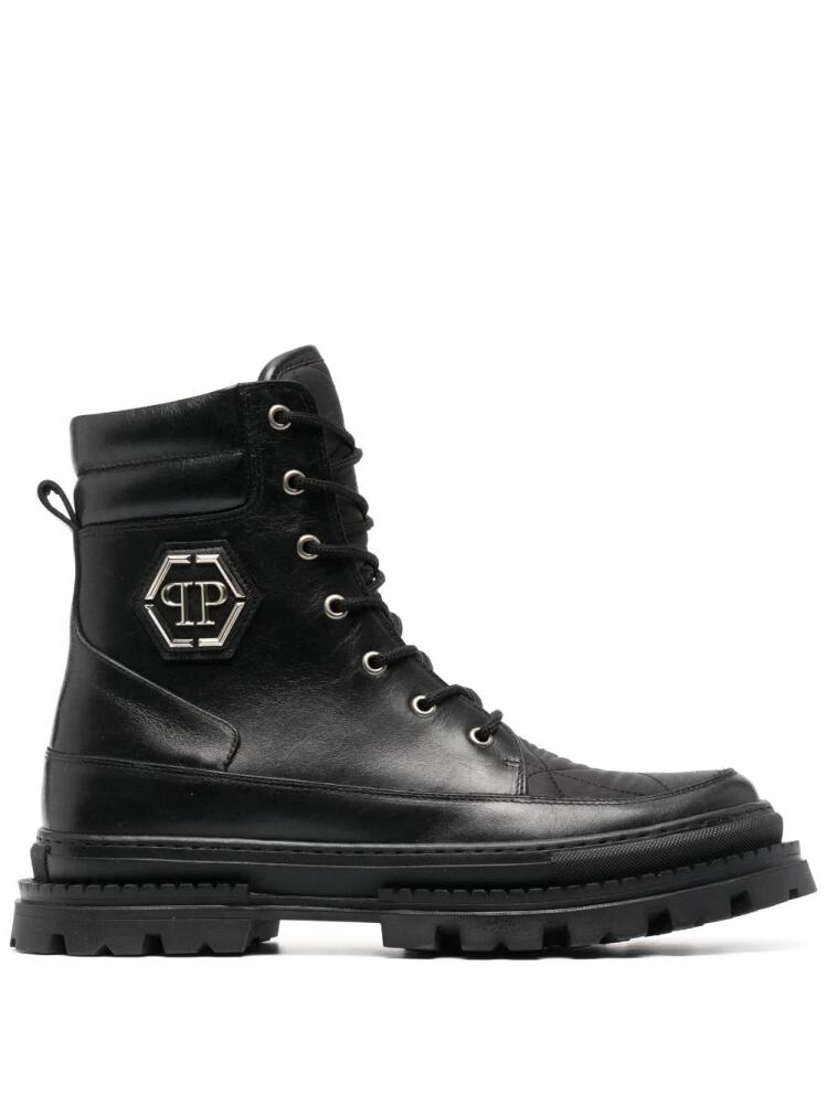 Philipp Plein logo-plaque leather ankle boots - Black Cover