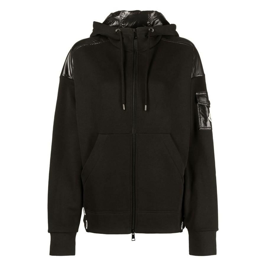 Moncler Black Logo Zip-Up Hooded Cardigan Cover