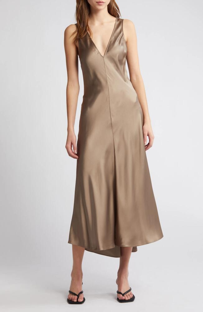 FRAME Savannah Silk Satin Midi Dress in Cypress Cover