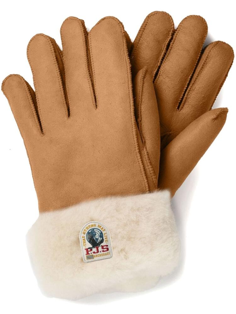 Parajumpers logo-patch shearling gloves - Brown Cover