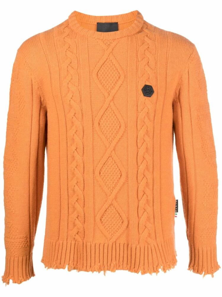 Philipp Plein distressed cable-knit jumper - Orange Cover