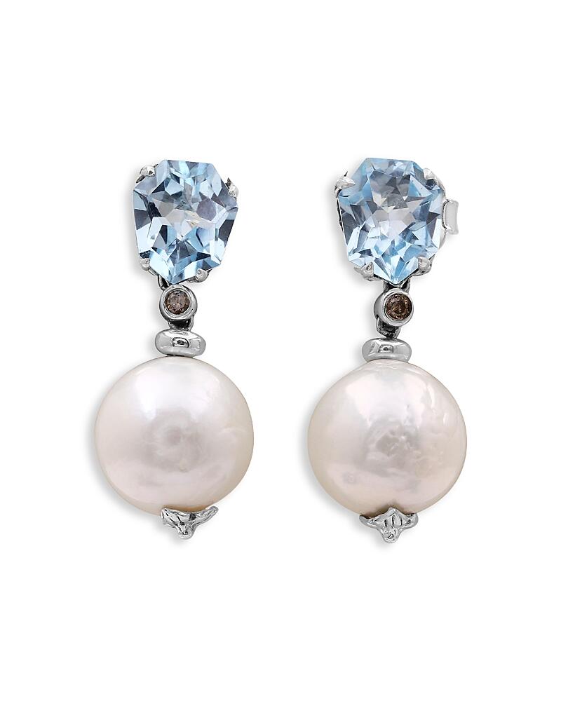 Stephen Dweck Sterling Silver Galactical Blue Topaz, Baroque Cultured Freshwater Pearl & Champagne Diamond Drop Earrings Cover