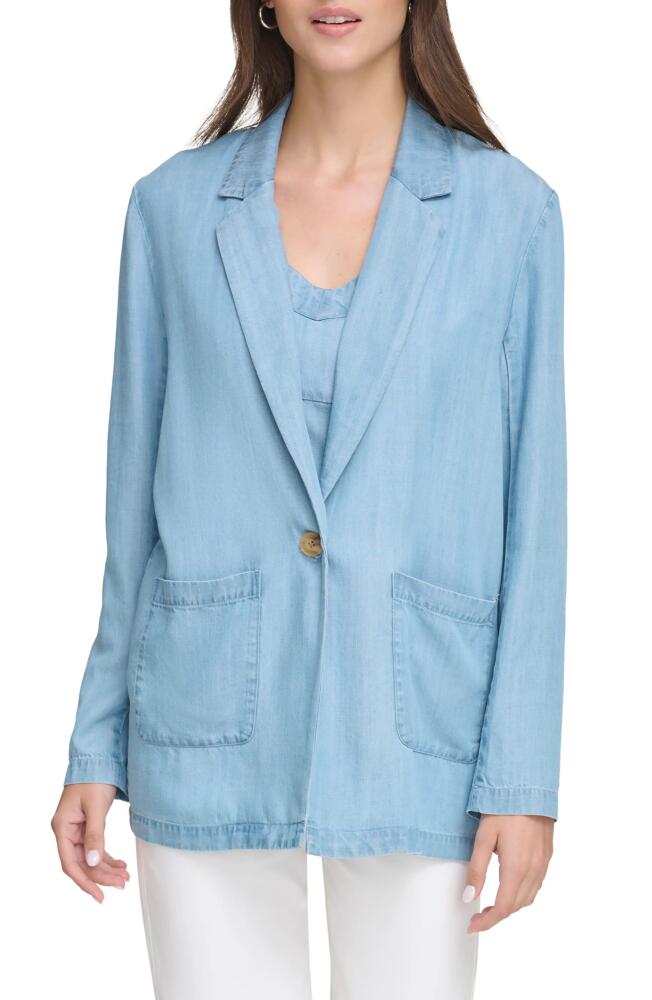 DKNY One-Button Chambray Blazer in Glacier Cover