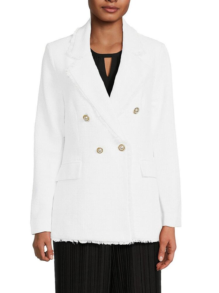 NANETTE nanette lepore Women's Double Breasted Frayed Blazer - White Cover