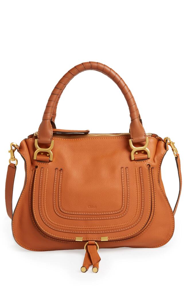 Chloé Medium Marcie Calfskin Leather Satchel in Tan Gold Hrdwre Cover