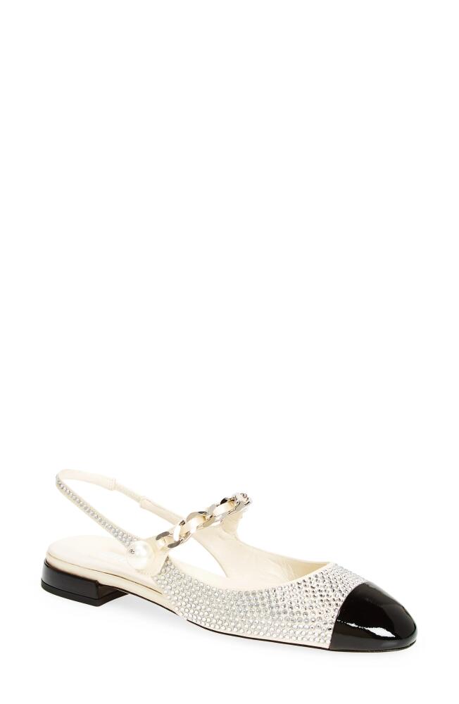 Miu Miu Imitation Pearl Crystal Embellished Slingback Sandal in White/Black Cover