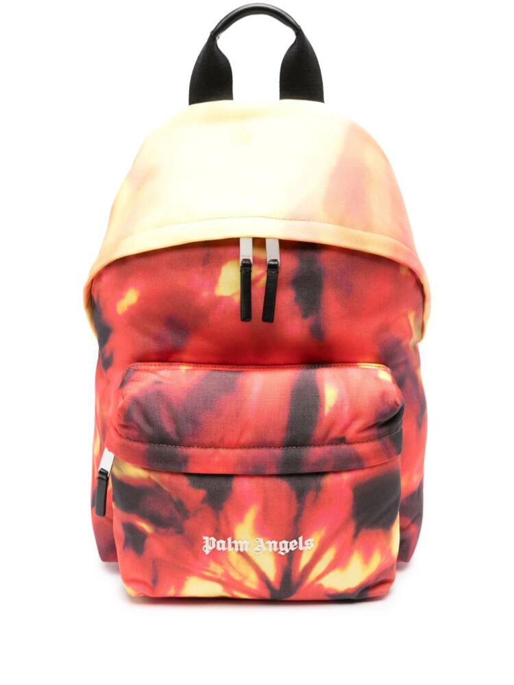 Palm Angels On Fire-print logo-embroidered backpack - Yellow Cover