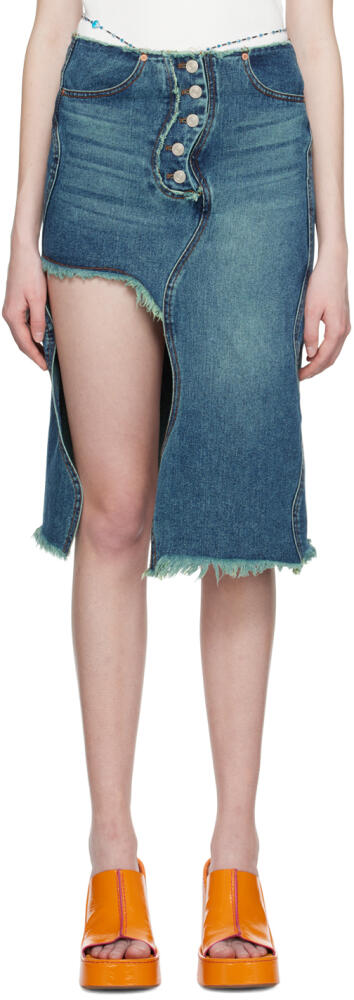 Andersson Bell Blue Wavy Denim Midi Skirt Cover